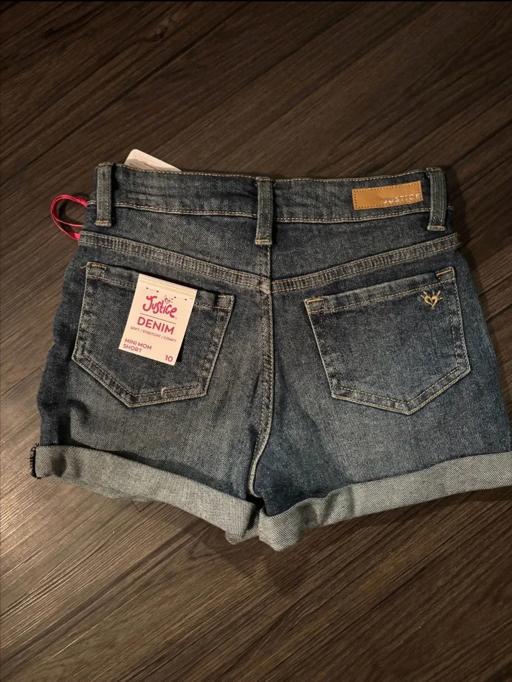Justice Girls' Dark Blue Distressed Denim Roll-Cuff Shorts sz 10 new